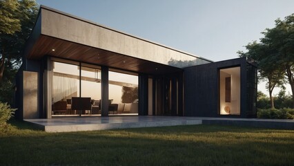 Exterior modern house architecture with empty ground