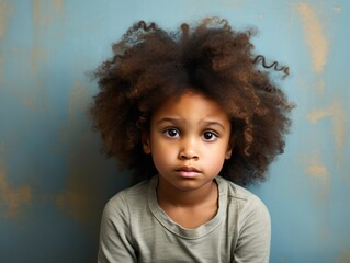 Ivory background sad black American African child Portrait of young beautiful kid Isolated...