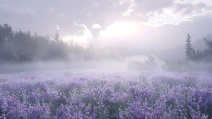 A tranquil blend of pastel lavender and sage smoke, suggesting a serene landscape on white.