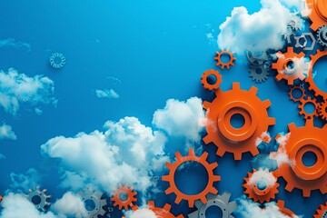 a group of orange gears and clouds