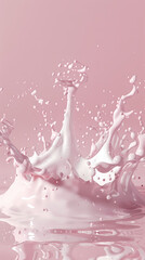 Pink background with splashes of milk