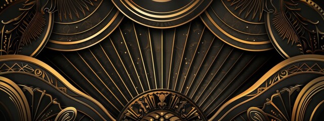 An elegant, art deco background with gold and black patterns.