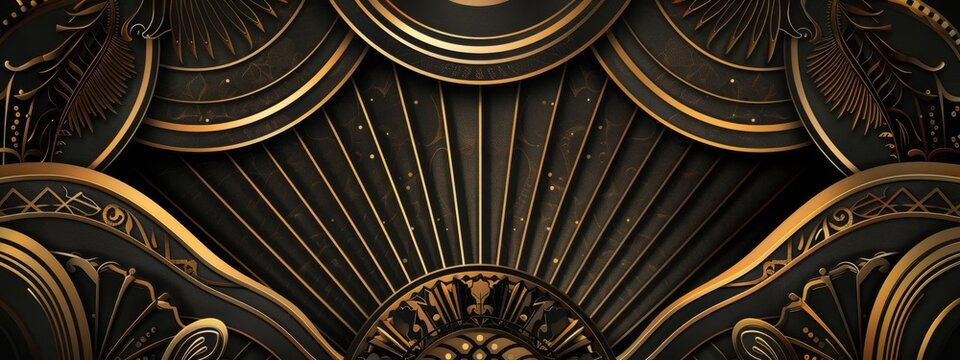 An elegant, art deco background with gold and black patterns.
