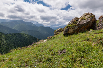 View from the Tsey Loam pass. In the upper reaches of the Dzheyrakh gorge. Republic of Ingushetia, Russia
