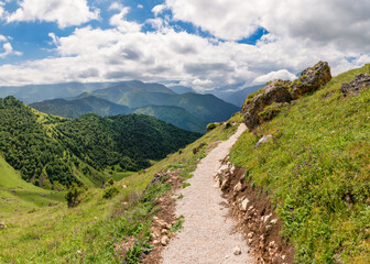 View from the Tsey Loam pass. In the upper reaches of the Dzheyrakh gorge. Republic of Ingushetia, Russia