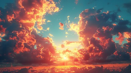 Fototapeta premium Stunning sunset with vibrant colors and dramatic clouds creating a serene and breathtaking sky scenery.