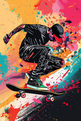 illustration of young man playing skateboard for color,