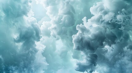 Ethereal clouds of pastel aquamarine smoke, creating a soothing underwater scene on white.
