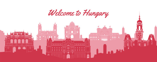 Obraz premium Hungary famous landmark silhouette style,vector illustration