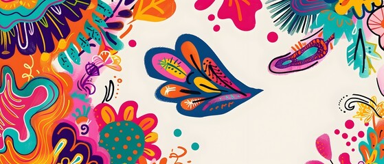 Obraz premium Vibrant Abstract Doodle Border Design with Blank Space for Hispanic Heritage Month Themed Background