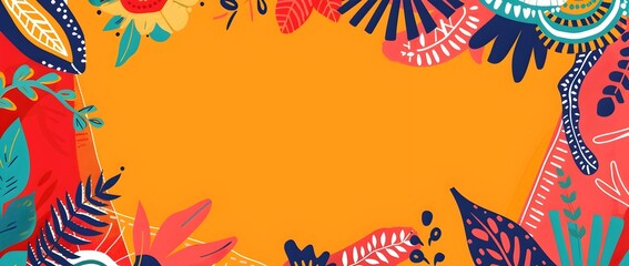 Naklejka premium Vibrant Abstract Ikat Pattern Border Design with Blank Space for Hispanic Heritage Month Background