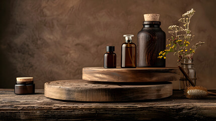 Vintage spa essentials on wooden background