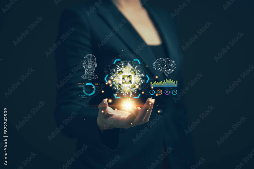 Aufkleber chat with ai. artificial intelligence. the concept of accessing imagination by feeding commands to a