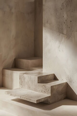 Minimalist concrete staircase with shadows