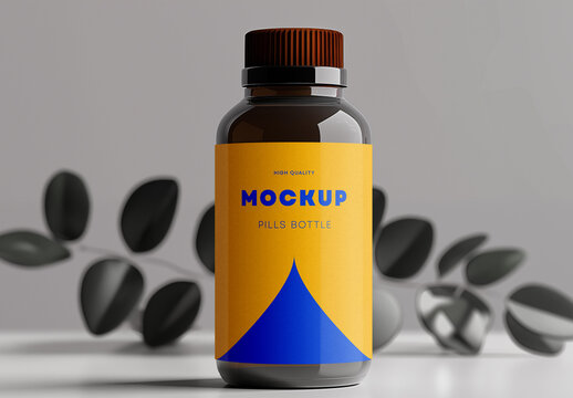 Amber Pill Bottle Mockup &ndash; Realistic Supplement Packaging Scene for Medicine, Vitamins, or Capsule Branding on Clean Background