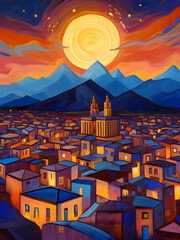 Argentina Cubism Country Landscape Illustration Art	