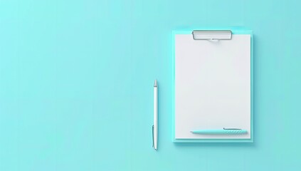 Minimalist Clipboard with Pen on Turquoise Background