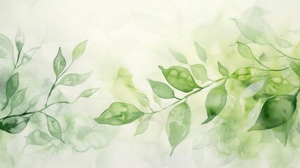 Elegant watercolor floral background with green leaves