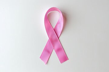 Pink Cancer Ribbon on White Background. Minimalistic Design