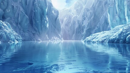 Serene blue glacier landscape with calm waters