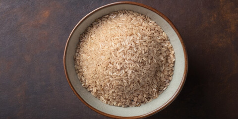 Bowl of Rice on Table, Top View