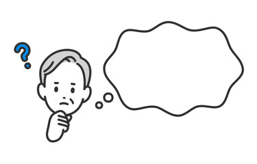 悩むシニア男性とふきだしのセット【人物ベクターイラスト素材】