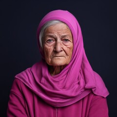 Magenta background sad European white Woman grandmother realistic person portrait of young beautiful bad mood expression Woman Isolated Background 