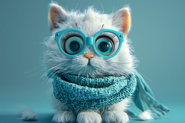 a cat wearing glasses and a scarf