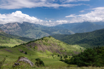 Obraz premium The Tsech-Kyongi Khyokhash tract. View of the Caucasus Mountains in Ingushetia, Russia