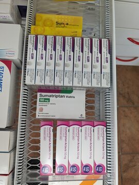 Prague,Czech republic&ndash;May 22 2024:Pharmacy store-Sumatriptan ACTAVIS pills for treatment of migraine and head aches	