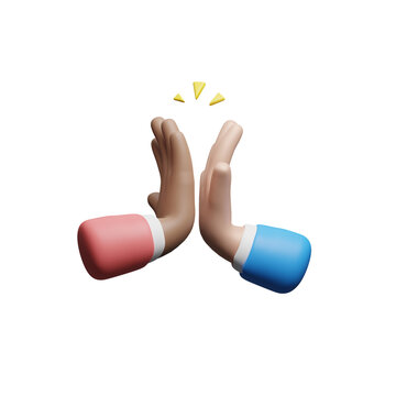 3D Cartoon high five hands icon isolated on transparent background, teamwork business success. Winning congratulations. Celebration of win. Colleagues friendship. Gesture give five. 3D Rendering 