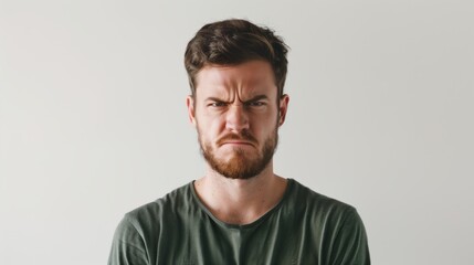 Obraz premium 怒った顔の白人男性、白背景 