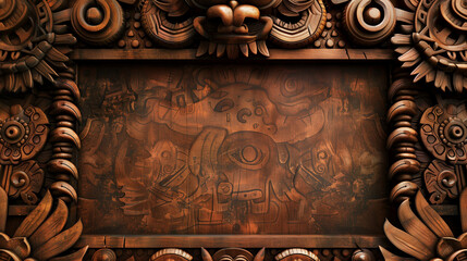 An exotic wood sign to accept a custom message or design element - rustic carved black surface that allows for custom type and graphics - a border with an asian orient influence
