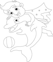 Dolphin Coloring Book Page For Kids