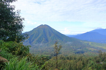 Stunning panoramic view of the Ijen Volcano Complex with mountains, East Java, Indonesia