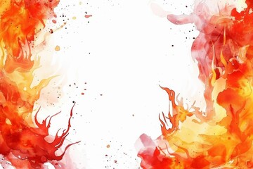 火と炎をイメージした水彩画のフレーム（背景・暑中見舞い・壁紙）