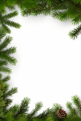 White background with green christmas tree branch border on top of it.