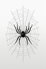 Obraz premium Spider web with black center on white background with black center.