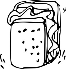 Sandwich Fast Food Doodle Line Art Illustration. Hand Drawn pencil Vector Clip Art. For Banner, Logo, restaurant menu, food packaging etc.