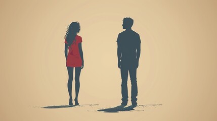 Silhouetted Man and Woman Standing Against Warm Background