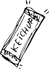 Ketchup Fast Food Doodle Line Art Illustration. Hand Drawn pencil Vector Clip Art. For Banner, Logo, restaurant menu, food packaging etc.
