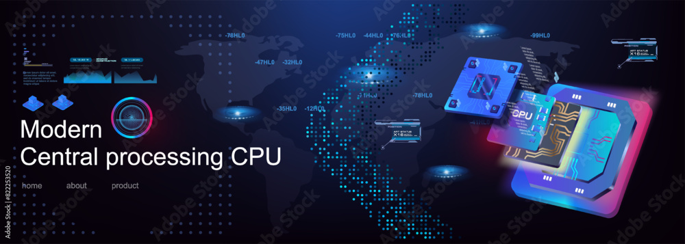 Poster powerful next generation computer processor. development electronic digital devices. advanced comput