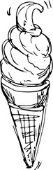 Ice cream Fast Food Doodle Line Art Illustration. Hand Drawn pencil Vector Clip Art. For Banner, Logo, restaurant menu, food packaging etc.
