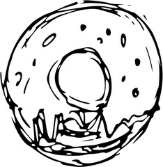 Donut Fast Food Doodle Line Art Illustration. Hand Drawn pencil Vector Clip Art. For Banner, Logo, restaurant menu, food packaging etc.