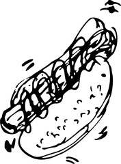 Hotdog Fast Food Doodle Line Art Illustration. Hand Drawn pencil Vector Clip Art. For Banner, Logo, restaurant menu, food packaging etc.