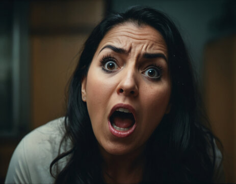 a shocked, surprised woman caucasian white woman
