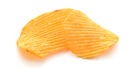 Ridged potato chips isolated on white background