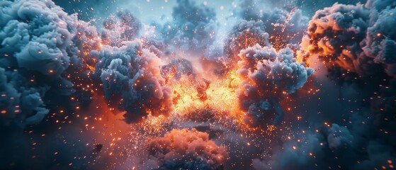 A computer generated image of a fiery explosion in the sky