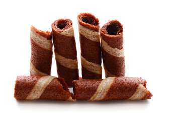 Tasty cinnamon rolls isolated on white, set
