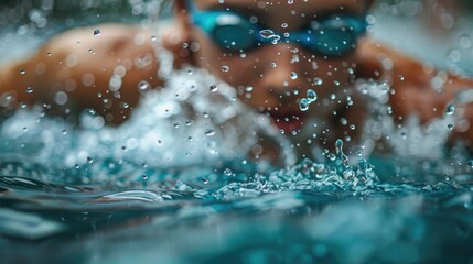 Close-up of water splashing as a swimmer makes a turn at the pool wall